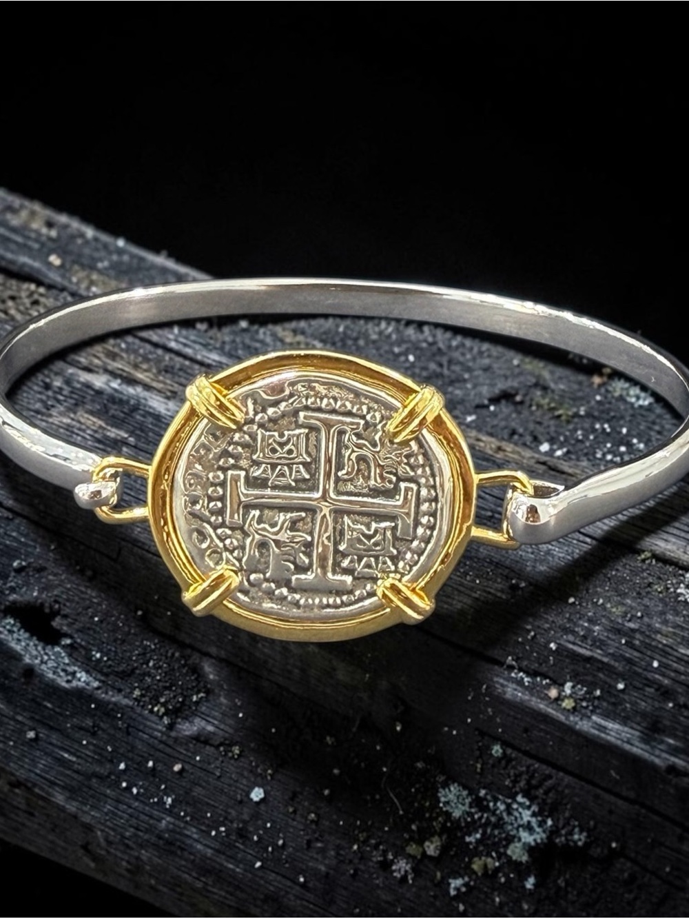 Two-Tone Coin Bangle Bracelet - Gold and Silver ATOCHA Shipwreck